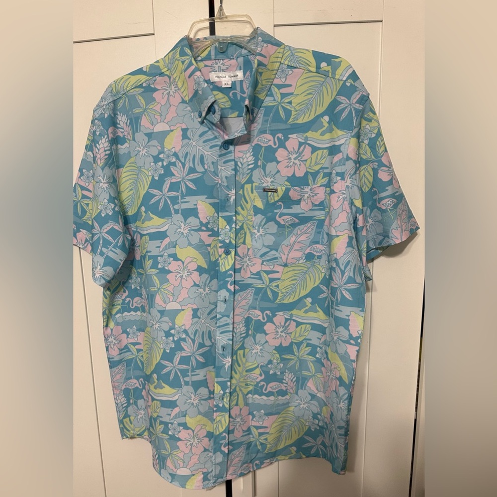 Tropical Floral Men's Shirt - Blue and Green